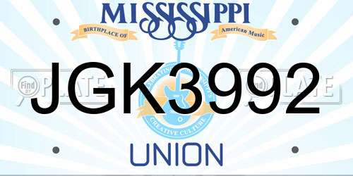 JGK3992 Mississippi License Plate