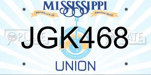 JGK468 Mississippi License Plate