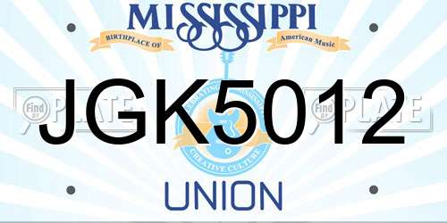 JGK5012 Mississippi License Plate