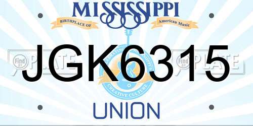 JGK6315 Mississippi License Plate