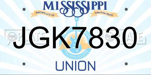 JGK7830 Mississippi License Plate