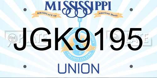 JGK9195 Mississippi License Plate