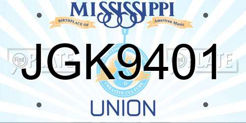 JGK9401 Mississippi License Plate