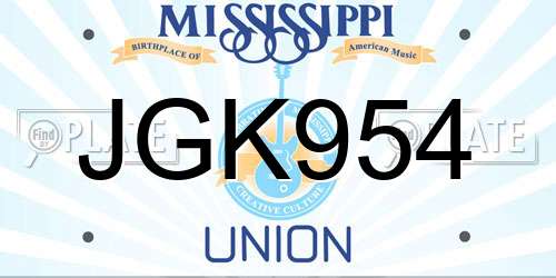 JGK954 Mississippi License Plate