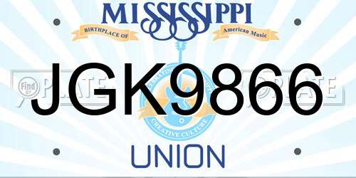 JGK9866 Mississippi License Plate