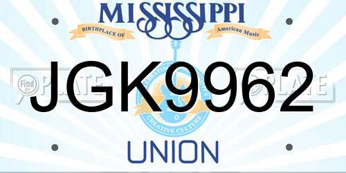 JGK9962 Mississippi License Plate