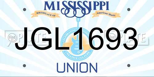 JGL1693 Mississippi License Plate