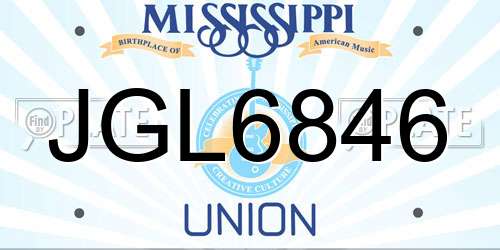 JGL6846 Mississippi License Plate