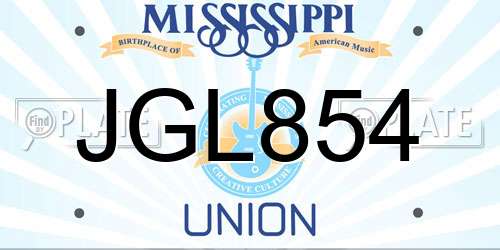 JGL854 Mississippi License Plate