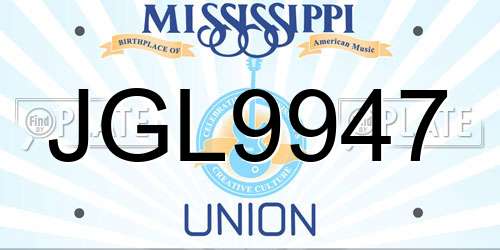 JGL9947 Mississippi License Plate
