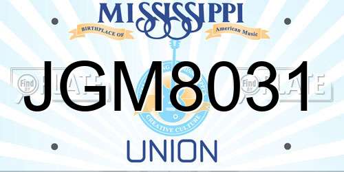 JGM8031 Mississippi License Plate