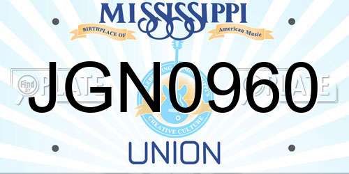 JGN0960 Mississippi License Plate