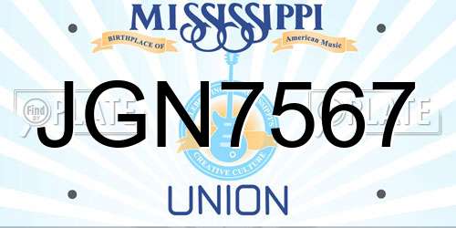 JGN7567 Mississippi License Plate