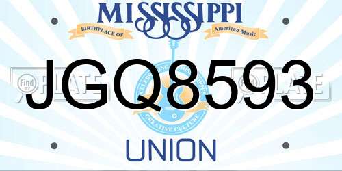 JGQ8593 Mississippi License Plate
