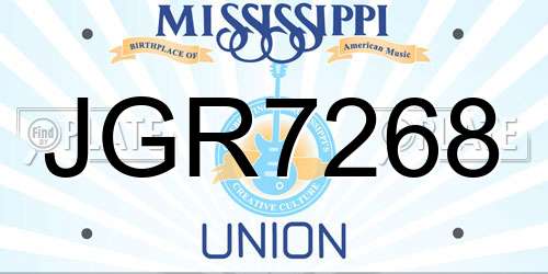 JGR7268 Mississippi License Plate