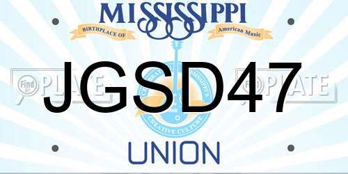 JGSD47 Mississippi License Plate