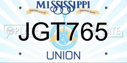 JGT765 Mississippi License Plate