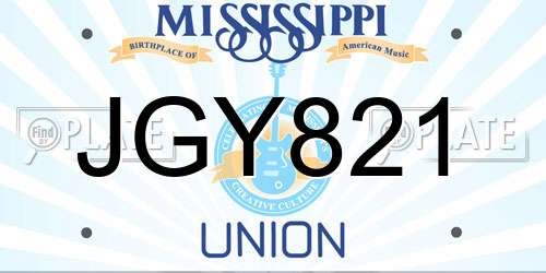 JGY821 Mississippi License Plate