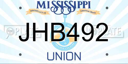 JHB492 Mississippi License Plate
