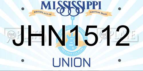 JHN1512 Mississippi License Plate