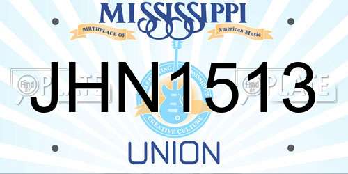 JHN1513 Mississippi License Plate