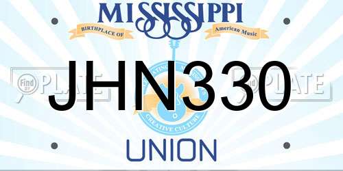 JHN330 Mississippi License Plate