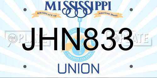 JHN833 Mississippi License Plate