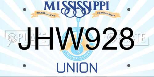 JHW928 Mississippi License Plate