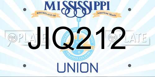 JIQ212 Mississippi License Plate