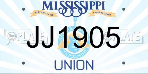JJ1905 Mississippi License Plate
