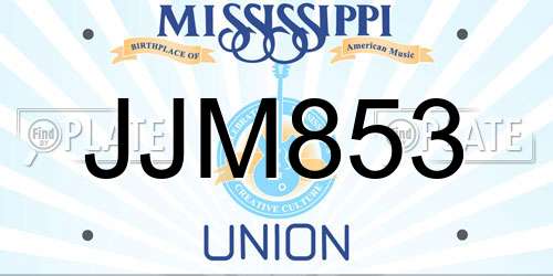 JJM853 Mississippi License Plate