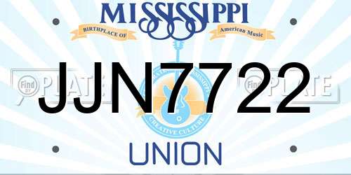 JJN7722 Mississippi License Plate