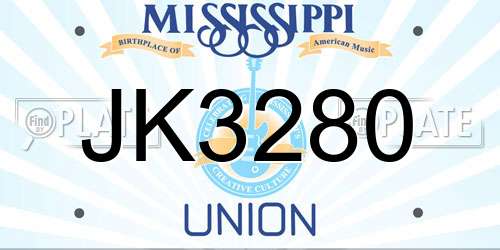 JK3280 Mississippi License Plate