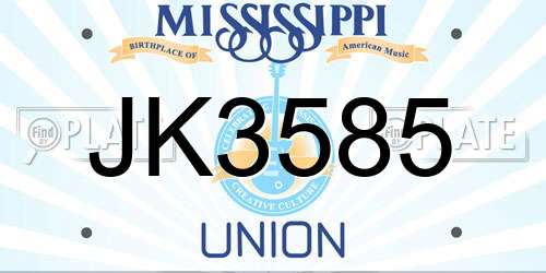 JK3585 Mississippi License Plate
