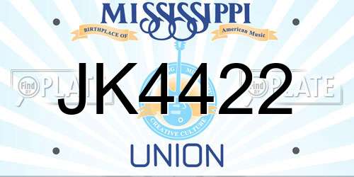 JK4422 Mississippi License Plate