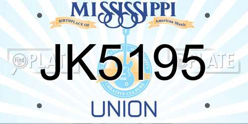 JK5195 Mississippi License Plate