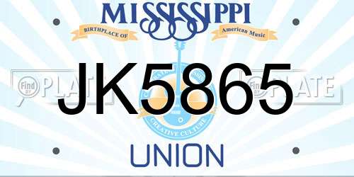 JK5865 Mississippi License Plate