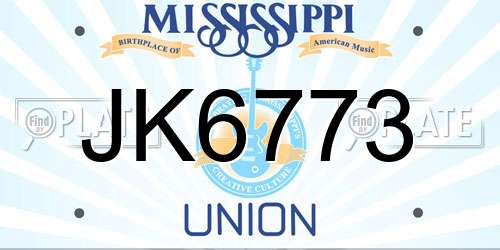 JK6773 Mississippi License Plate
