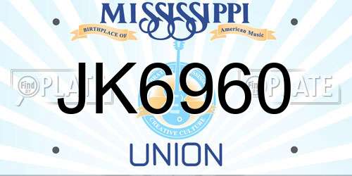 JK6960 Mississippi License Plate