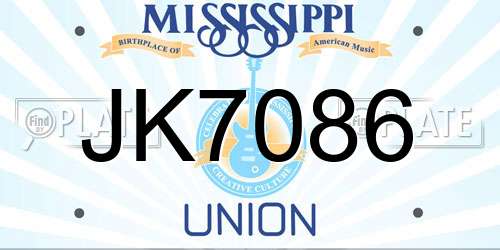 JK7086 Mississippi License Plate