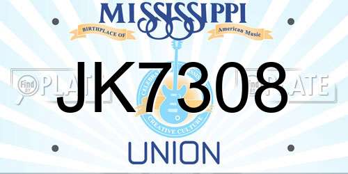 JK7308 Mississippi License Plate
