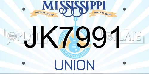 JK7991 Mississippi License Plate