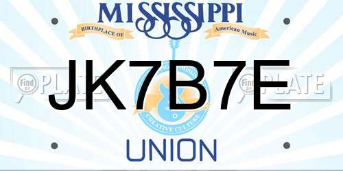 JK7B7E Mississippi License Plate