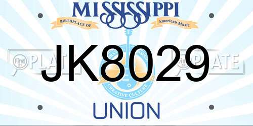 JK8029 Mississippi License Plate