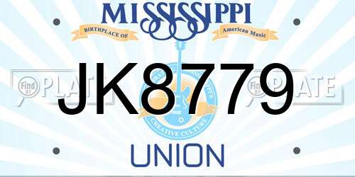 JK8779 Mississippi License Plate