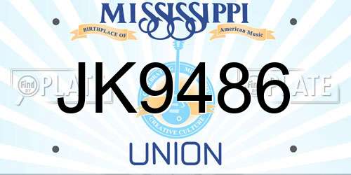 JK9486 Mississippi License Plate