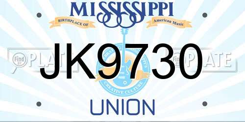 JK9730 Mississippi License Plate