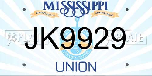 JK9929 Mississippi License Plate