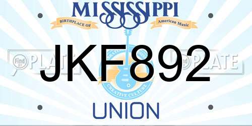 JKF892 Mississippi License Plate
