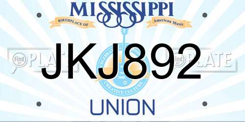 JKJ892 Mississippi License Plate